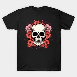 Skull Pink Flowers T-Shirt